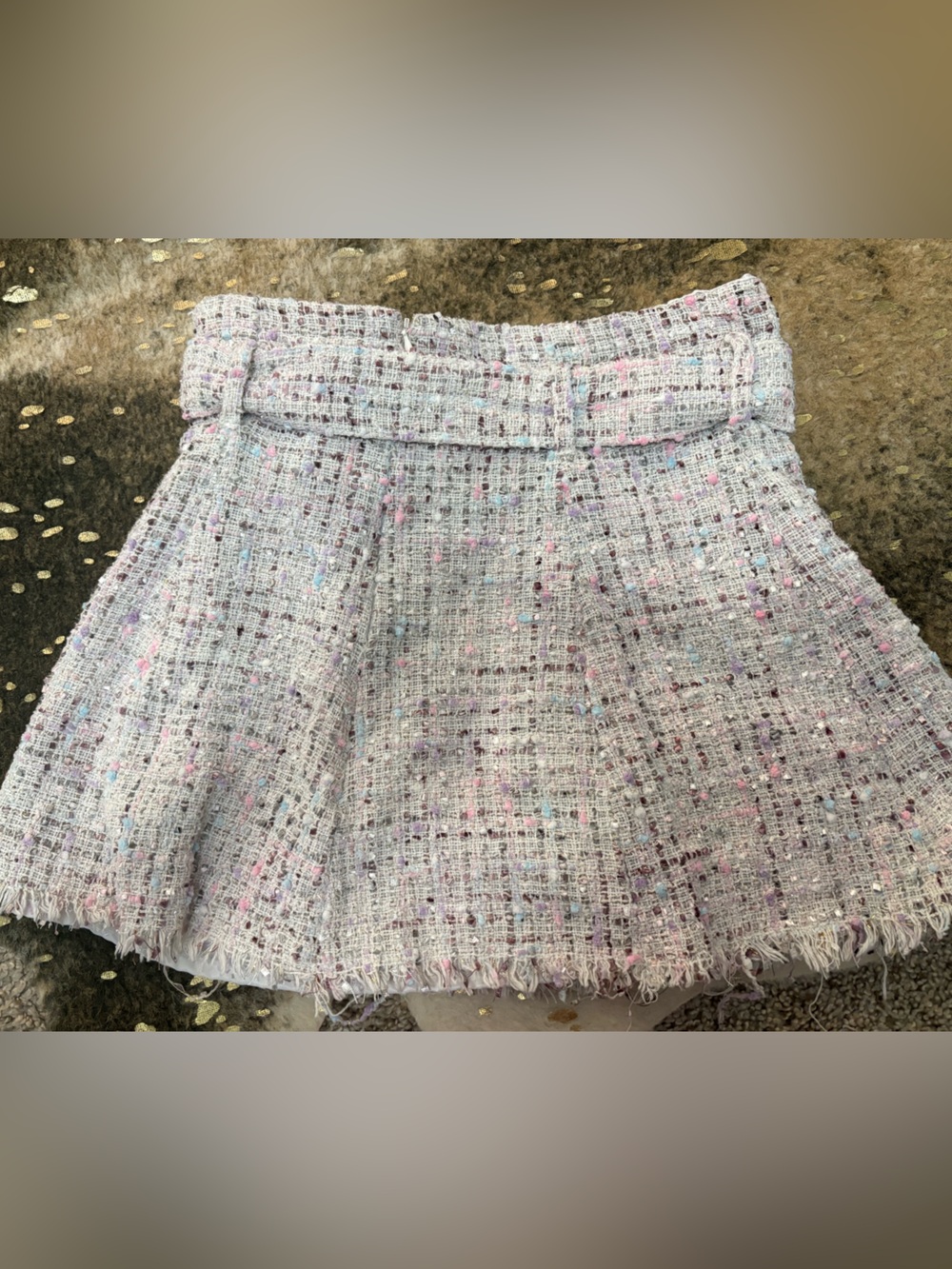 Fanco Women’s Tweed Fringe Mini Skirt - Pastel Multicolor - Picture 4 of 4
